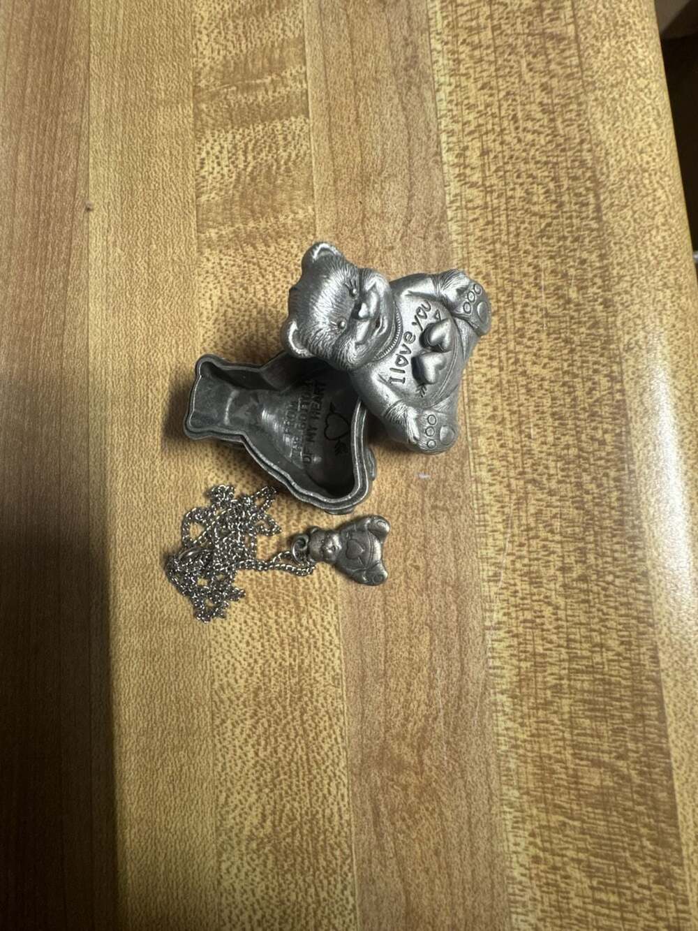 Pewter Bear Trinket Box with Necklace, Collectible No. 35
